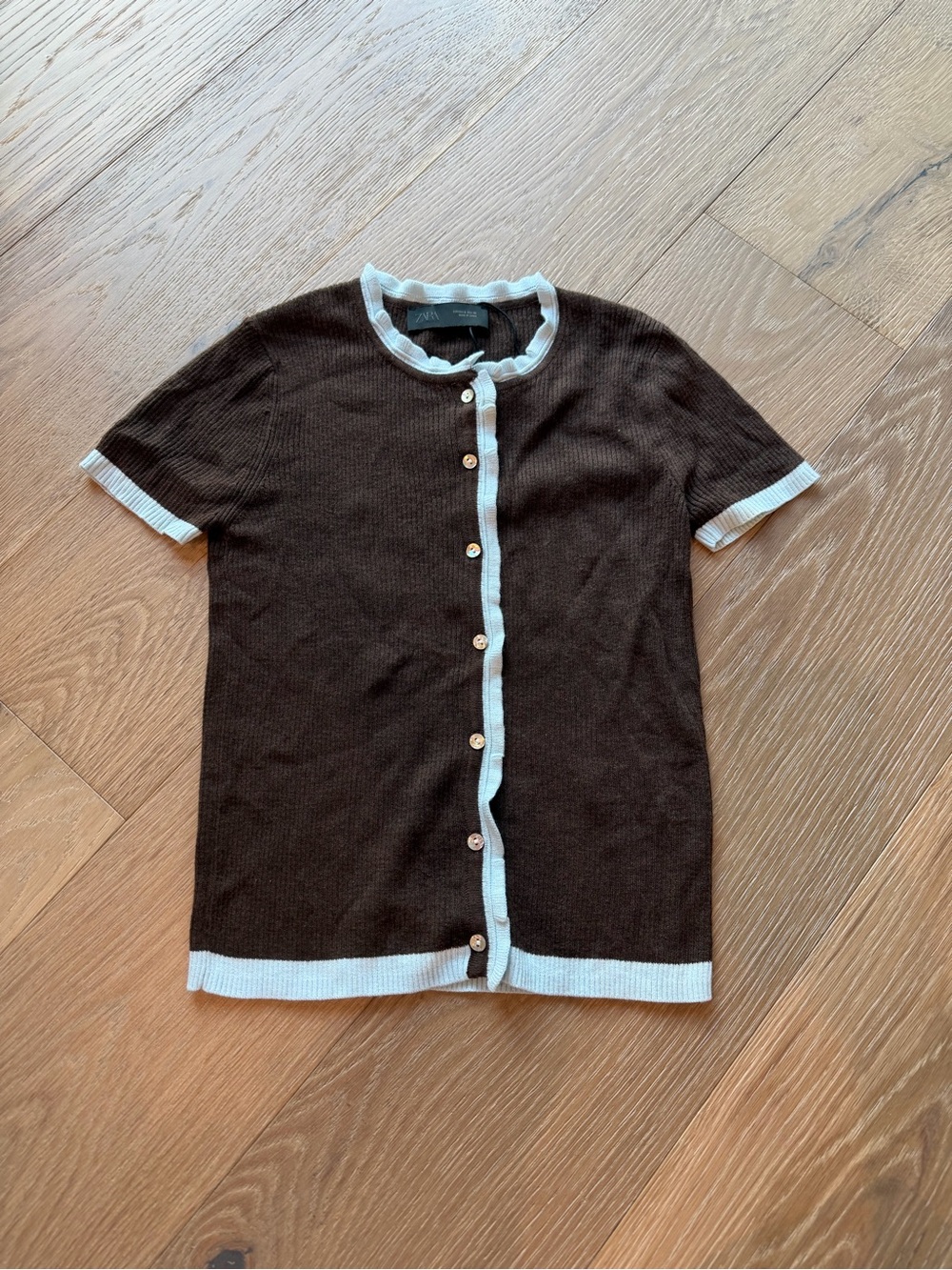 Zara Women Short Sleeve top with blue Trim